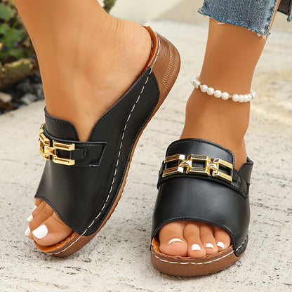 Romy | Gold-Link Slide Sandals
